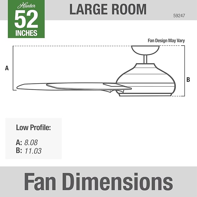 Hunter Fan Company 59247 Dempsey 52 inch Ceiling Fan with Light and Remote, Low Profile Indoor, Brushed Nickel Finish