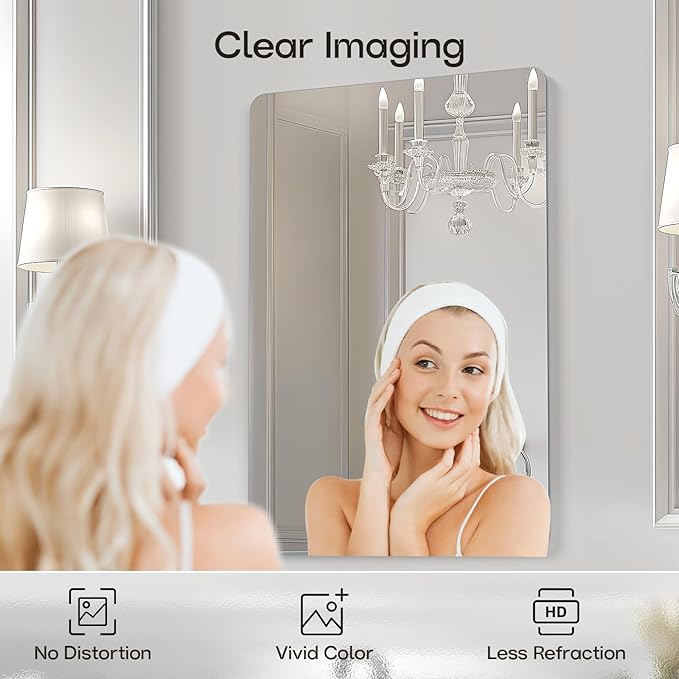 USHOWER Frameless Bathroom Mirror for Over Sink, 24x36 Inch Rectangle Wall Vanity Mirror for Bathroom, Bedroom, Entryway, Polished Edge, Tempered Glass