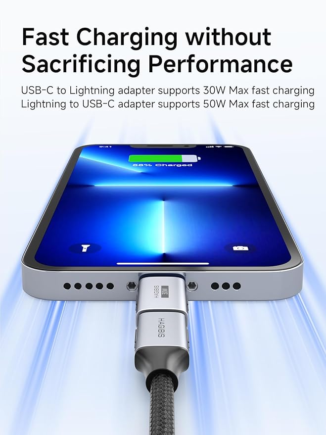 Hagibis USB-C to Lightning Adapter 2 Pack, 30W Fast Charging Type-C Female to Lightning Male Charging Converter, Date Transfer for iPhone 8/Xs/11/12/13/14 Pro Max AirPods iPad (ZJTN03)