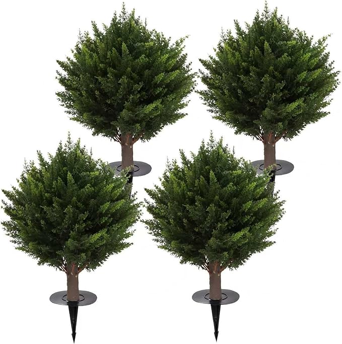 Artificial Cedar Topiary Tree, Indoor Outdoor Decorative Plant, Faux Evergreen Foliage (4, 15.7 inch Height (Leaves Diameter 15.7 inch))