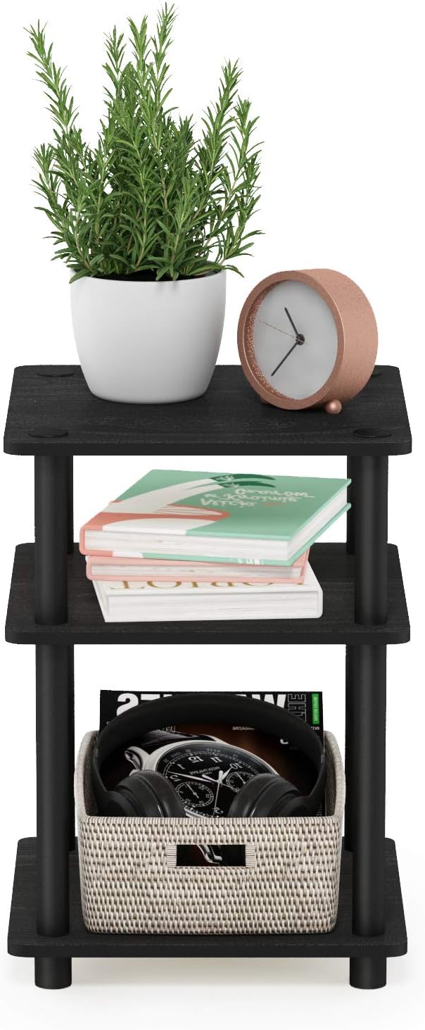 Furinno TURN-N-TUBE Side Table, 3-Tier End Table, Open Shelves Nightstand, Night Stand, Bedside Table, Easy Assembly, for Living Room, Bedroom, Blackwood