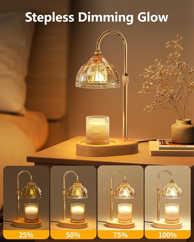 Candle Warmer Lamp, Wax Melt Warmer with Timer Dimmer, Height Adjustable, Amber Lampshade, Includes 2 Bulbs, Birthday Gifts for Women, Mom, Christmas, Housewarming