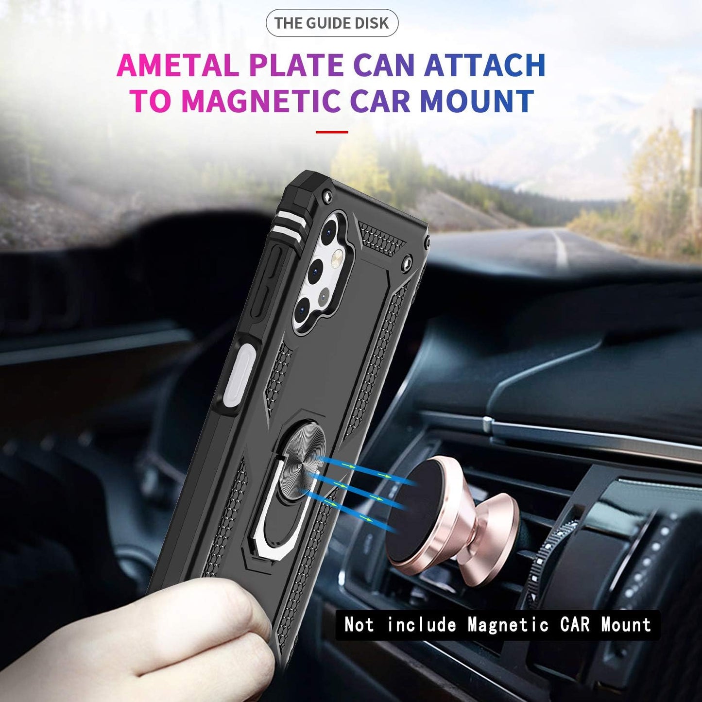 LeYi Samsung Galaxy A32 5G Phone Case, [2 Pack] Tempered Glass Screen Protector, Military-Grade Ring Kickstand Case