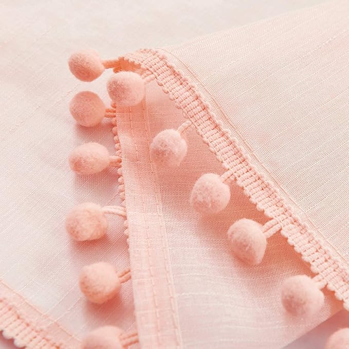 Treatmentex Pompom Sheer Curtain Panels for Living Room Bedroom 52" w x 108" l Blush-Pink Window Curtain Drapes for Baby Girl's Room