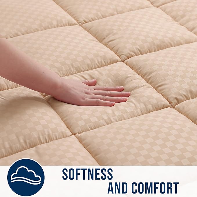 OLANLY California King Quilted Fitted Mattress Pad – Soft Pillow Top Mattress Topper, Down Alternative Fill, Cooling Breathable Mattress Cover, Machine Washable Deep Pocket Mattress Protector, Beige