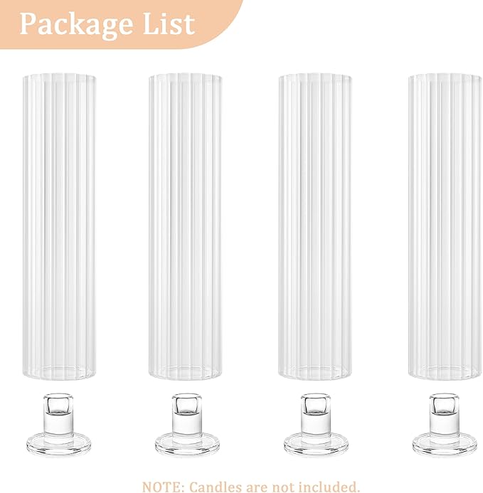 Hurricane Candle Holder Thickened Ribbed Cylinder Covers Taper Candle Sticks Holder Glass Tall Candlesticks Holders Centerpiece for Wedding Dining Table, 4 Pcs
