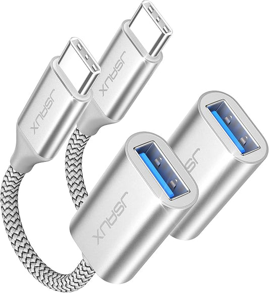 JSAUX USB C to USB 3.0 Adapter [2 Pack], USB C Male to USB Female OTG Cable Adapter Compatible with MacBook Pro/Air, iPhone 17 Pro Max/iPhone Air/16e/16/15 Series, Samsung Galaxy S25/S24/S23-Silver