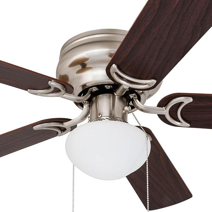 Prominence Home Alvina, 42 Inch Traditional Flush Mount Indoor LED Ceiling Fan with Light, Pull Chain, Dual Finish Blades, Reversible Motor - 80029-01 (Brushed Nickel)