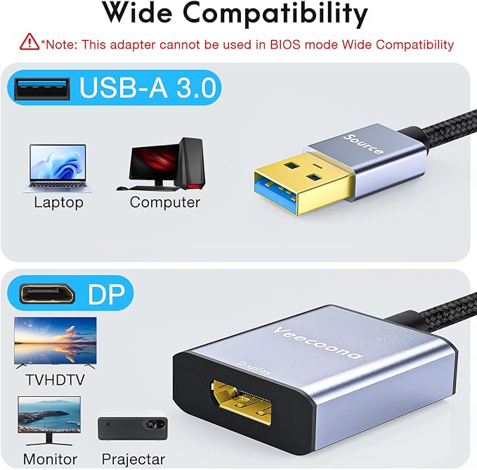 USB to DisplayPort Adapter | 1080P 60Hz, USB 3.0 Male to DisplayPort Female Monitor Converter for Windows 7/8/10/11, MAC OS - Requires Driver