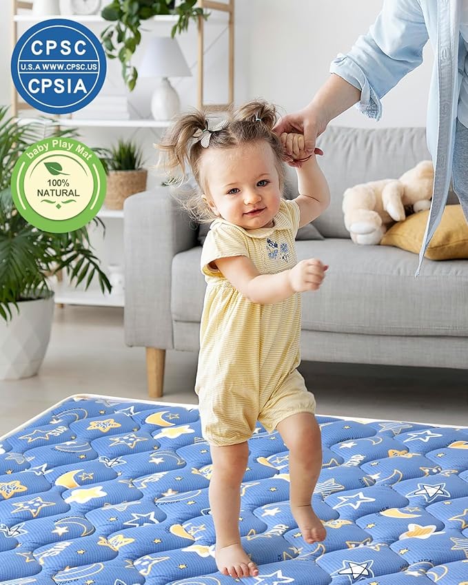 Odorless Premium Foam Baby Play Mat 59" x 59", Soft Microfiber Fabric Crawling Mat for Floor- Comfortable and Hypoallergenic, Non-Slip Cushioned Floor Playpen mat for Infants,Babies,Toddlers