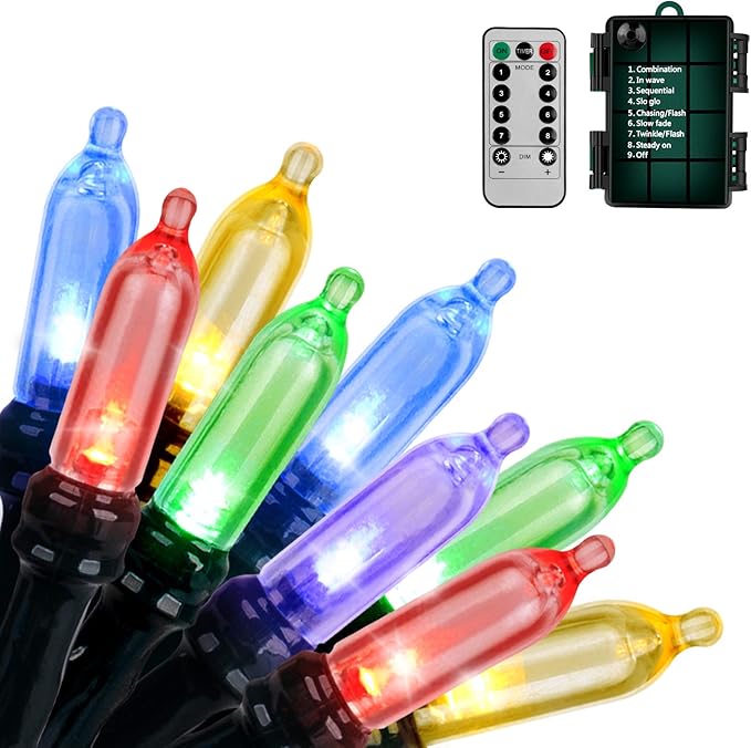 Christmas Lights, Battery Operated String Lights 18ft 50 LED Mini String Lights, Waterproof Lights with Remote Timer 8 Modes, Indoor Outdoor Garden Party Wedding Xmas Tree Decoration,Multicolor