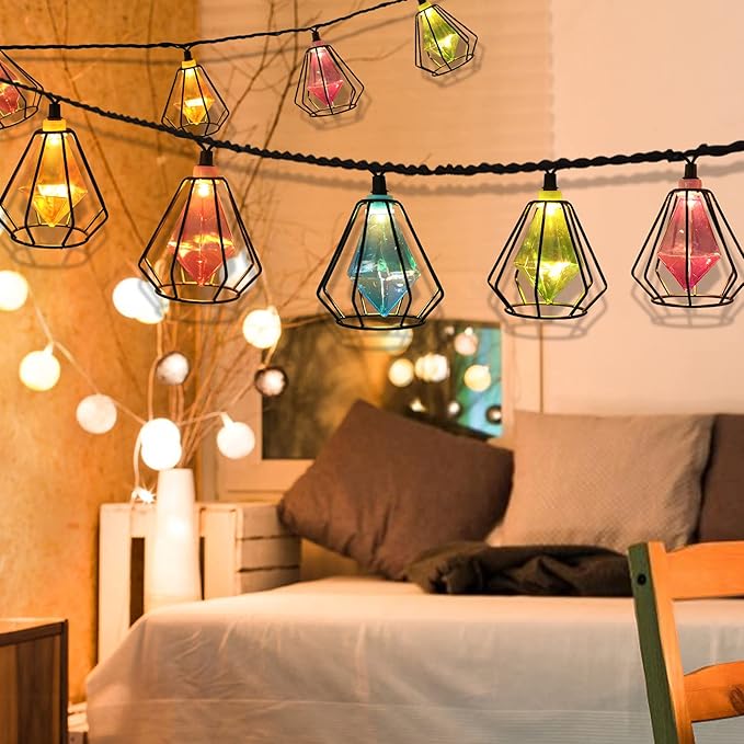 Vigdur Lantern String Lights - Muiticolor Deorative String Lights with 10 LED Bulbs Connectable, Indoor String Light for Bedroom Party Holiday Cottagecore Decor
