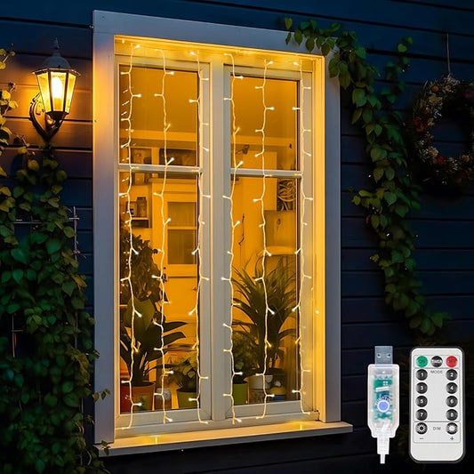 suddus Curtain Lights for Bedroom, 90 Led Hanging String Light Outdoor, Fairy Curtain Lights Indoor for Christmas, Dorm, Wall, Backdrop, Window, Wedding, Party, Birthday Decor, Warm White