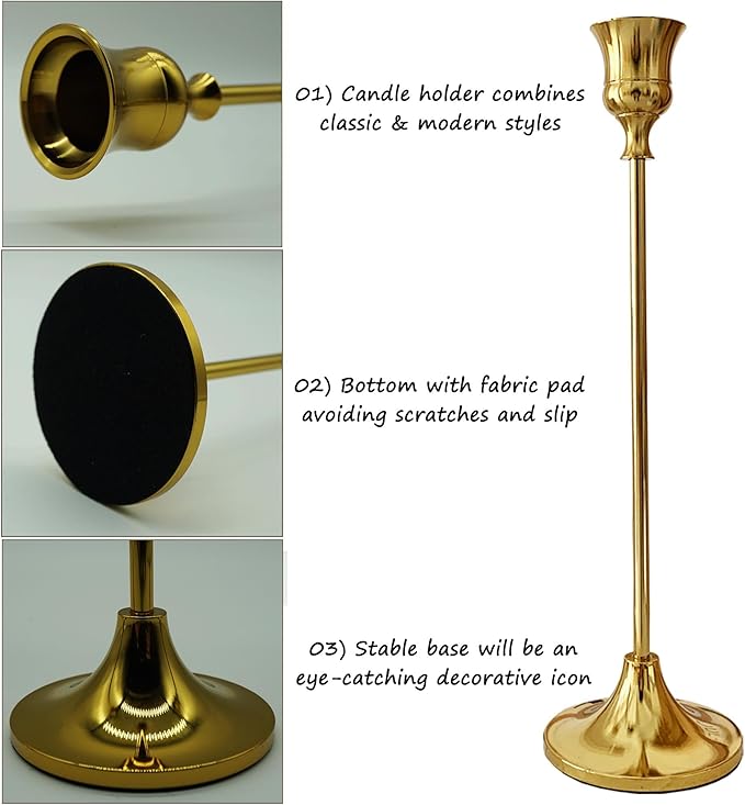12PCS Brass Candlestick Holders Gold Candle Holders Taper Candles Holders Decorative for Thanksgiving Day Christmas Dinning Wedding Party Anniversary Home Decor.