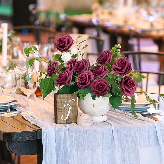 JOYLEX Artificial Flowers Realistic Roses, Real Looking Fake Roses with Stem for DIY Wedding Bouquets Centerpieces Bridal Shower Party Home Romantic Decorations (Wine Red, 100pcs)