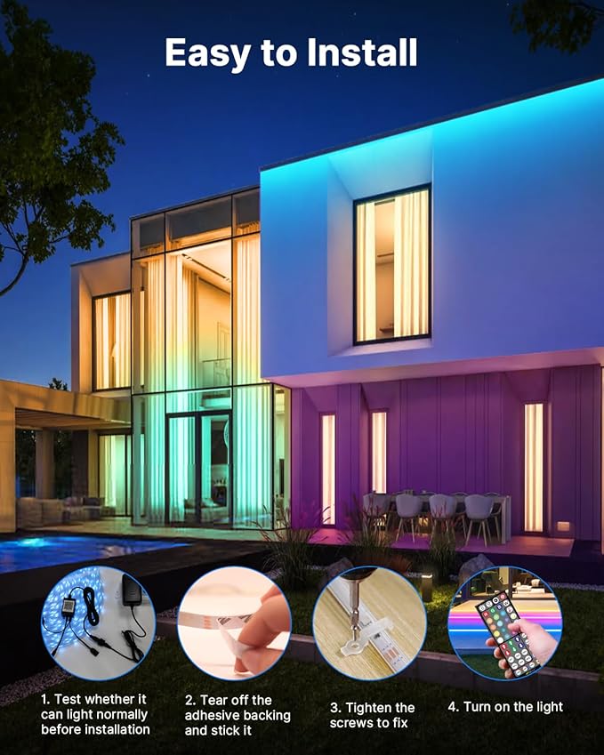Fussion Outdoor LED Strip Lights Waterproof 100FT (2 Rolls of 50ft) IP67 LED Light Strips with Remote, RGB Color Changing Christmas House Rope Lighting for Outside