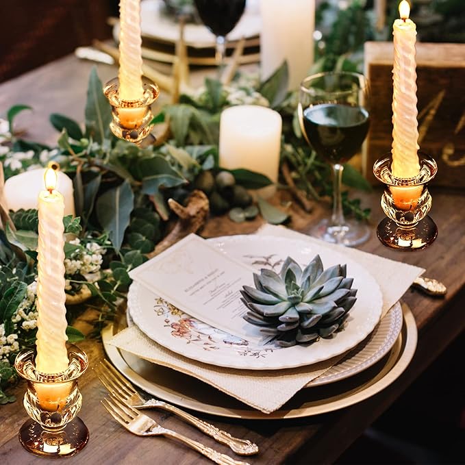 Foaincore 36 Pcs Candlestick Holders Bulk 2.5 Inch Taper Candle Holder for Table Centerpiece Thick Glass Ritual Candle Stand for Wedding Christmas Valentines Festival Party Decorations（Gold）
