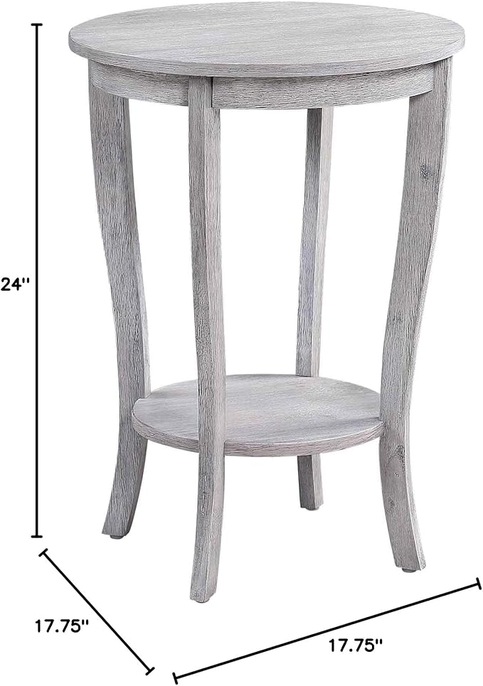 Convenience Concepts American Heritage Round End Table, Light Gray Wirebrush