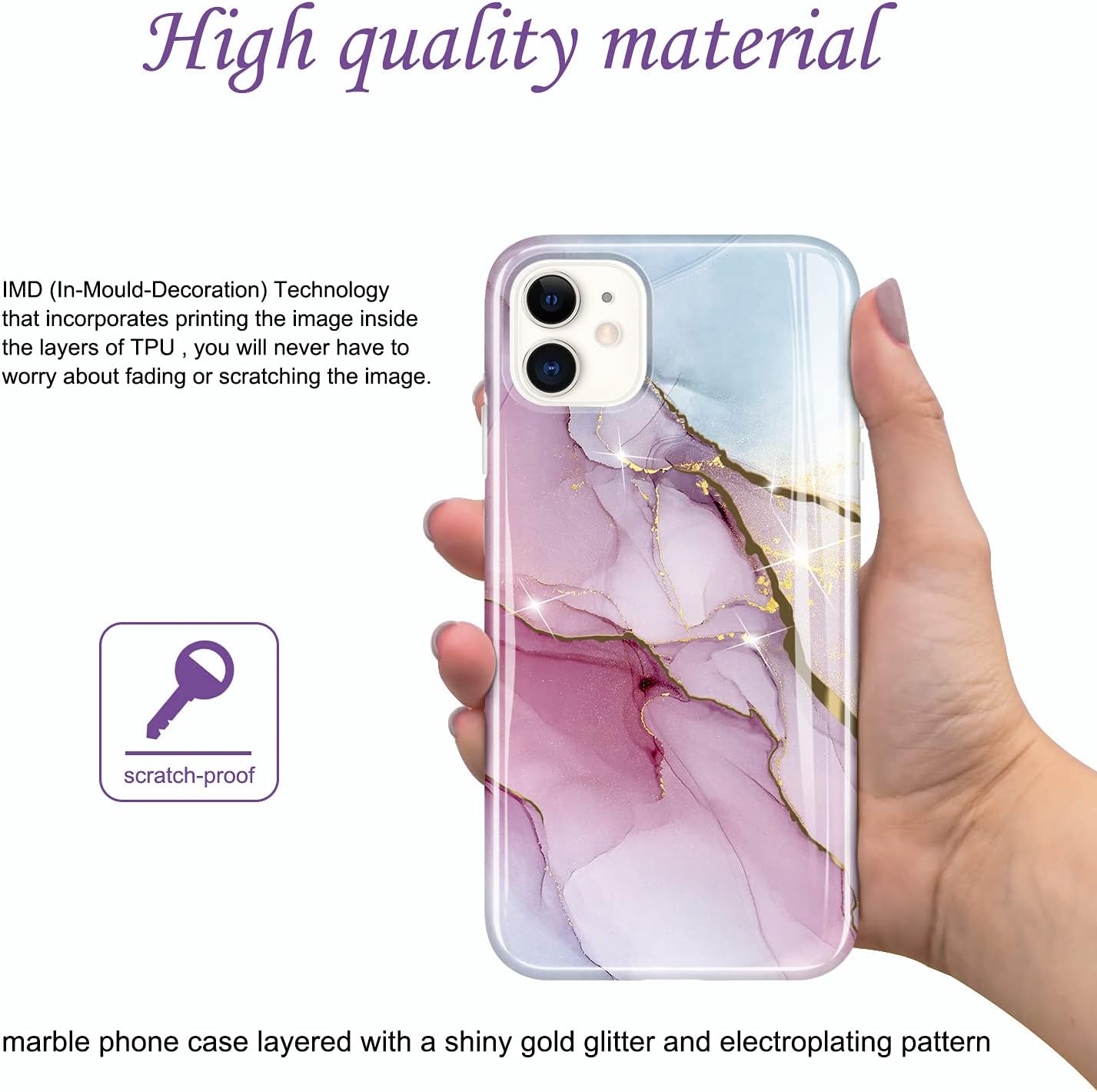 JIAXIUFEN Gold Electroplated Glitter Marble Case for iPhone 11 Pro, Slim Shockproof Flexible TPU Cover