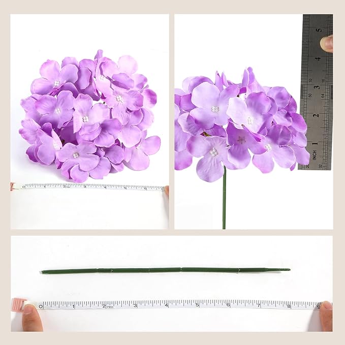 Auihiay 64pcs Hydrangea Artificial Flowers, Purple Artificial Hydrangea Flowers, Silk Hydrangea Heads with Stems for Garden, Home Party Baby Shower DIY Wedding Centerpiece (Purple)