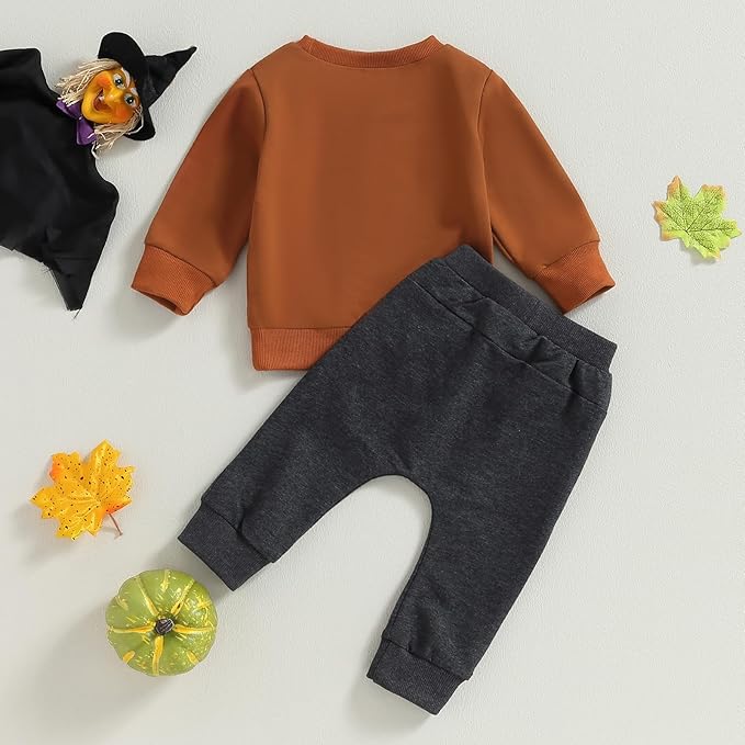 0-4T Toddler Boy Girl Halloween Outfit Fall Clothes Ghost Long Sleeve Sweatshirt Top Pants Baby Halloween Clothes