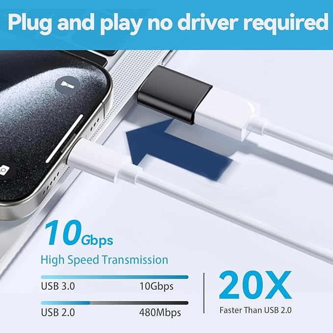 4 Pack USB to USB C Adapter, 2Pack Type C Female to A Male Converter，2Pack USB C Male to USB 3.0 Female OTG Converter for Apple Watch Ultra 8 9,iPhone 16 15 Pro Max 14 13,AirPods, Samsung S24S Black