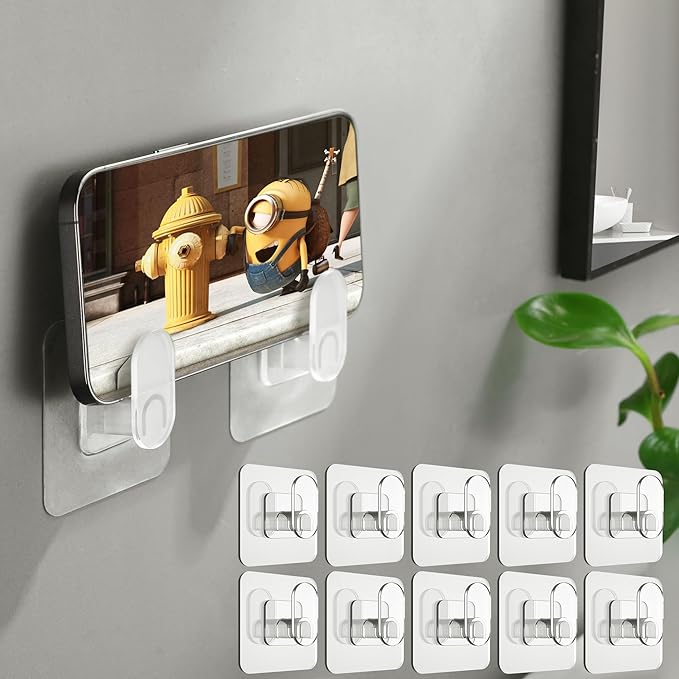 DELITON Clear Cute Storage Hooks, 10 Packs, Adhesion - Stick on Wall for Bathroom Towel&Hanging Robe, Coat
