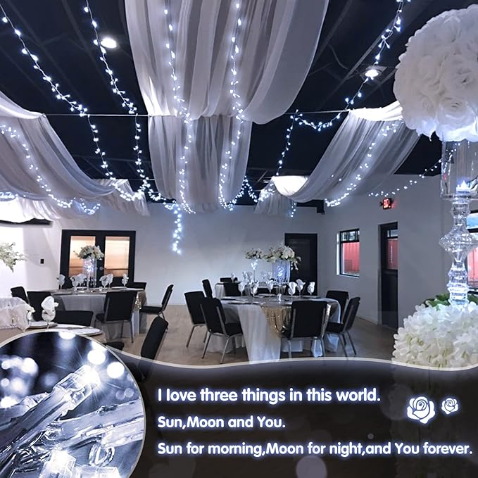 JMEXSUSS 2 Pack White Battery Operated Christmas String Lights, Each 33ft 100 LED Wedding Lights Outdoor Indoor, with 8 Modes Remote Waterproof