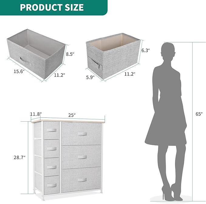 YITAHOME Dresser for Bedroom, 7 Drawers Fabric Dresser, Organizer Unit for Living Room, Hallway, Closets - Sturdy Steel Frame, Wooden Top & Easy Pull Fabric Bins