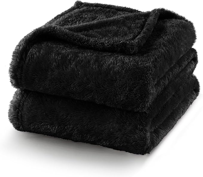 Exclusivo Mezcla Plush Fuzzy Fleece Bed Blanket Twin Size, Super Soft, Fluffy and Warm Blankets, Suitable for All Seasons (Black, 90x66 Inches)