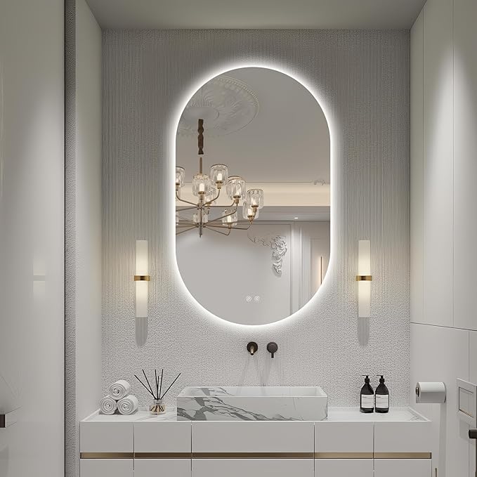 40" x 24" Oval LED Mirror for Bathroom, Backlit Vanity Mirror with Lights, Frameless Smart Wall Mirror, 3 Colors Stepless Dimmable, Anti-Fog, Shatterproof, Memory, CRI95+(Horizontal/Vertical)