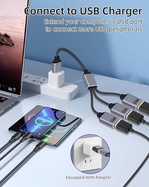 USB A Splitter Cable 3 Port 1 Male to 3 Female,1 in 3 Out USB Extender Hub Data & Power Charging USB 2.0 Extension Cable for Car,Laptop,Keyboard,Mouse(25CM)