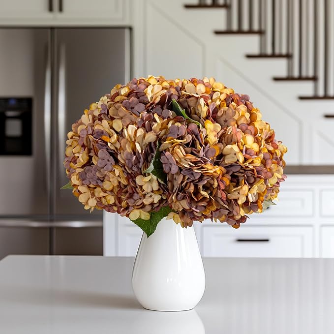 10PCS Fake Hydrangea Artificial Flowers Hydrangea Bouquet for Home Wedding Bridal Bouquet Office Party Table Centerpiece DIY Floral Decor (Autumn Orange)