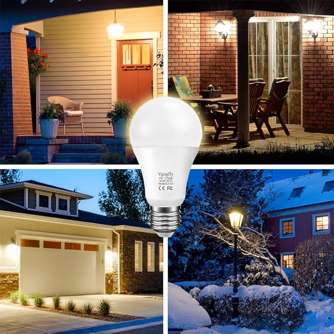 Vgogfly Dusk to Dawn Light Bulb Sensor Smart LED Outdoor Lighting Bulbs Lamp 7W E26/E27 Automatic On/Off, Indoor/Outdoor Yard Porch Patio Garden (Warm White, 3 Pack)