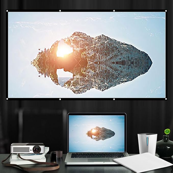 16:9 Projection Screen, Non Crease White Projector Screen, 16:9 Thicken Portable Non Crease Soft White Polyester Projector Curtain Projection Screen (120 Inch)