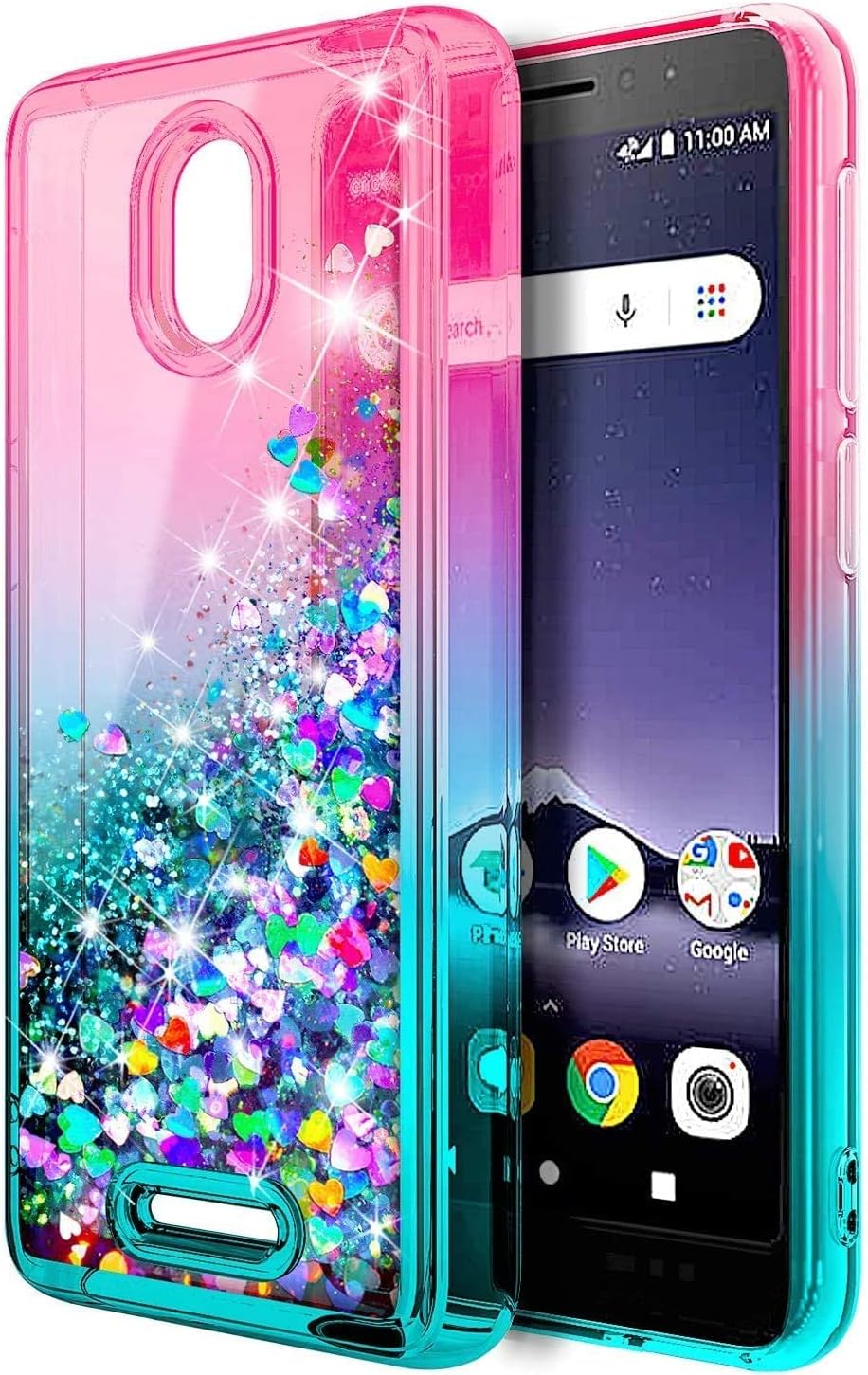 NZND Case for Wiko Ride 2 (U520AS) with Tempered Glass Screen Protector, Glitter Liquid Floating Case