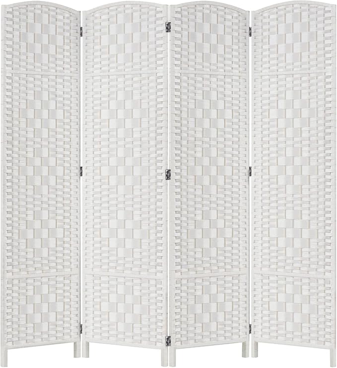Rose Home Fashion Room Divider, 6 ft Tall Room Dividers and Folding Privacy Screens, 16in Privacy Screen 4 Panel White Space Temporary Wall Foldable Partition Separation