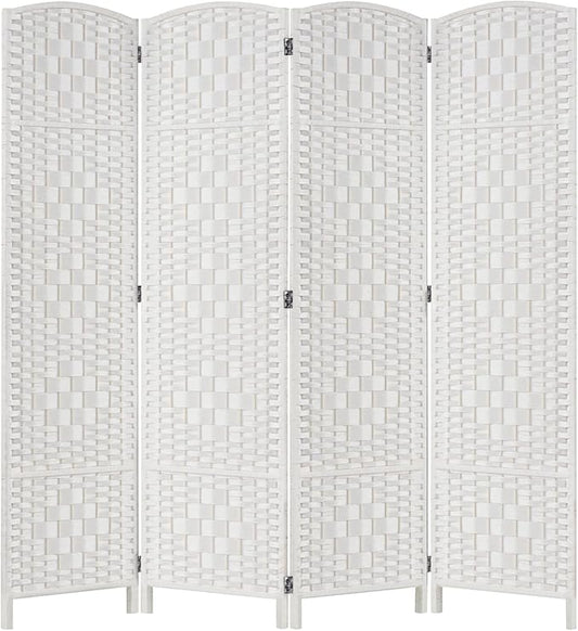 Rose Home Fashion Room Divider, 6 ft Tall Room Dividers and Folding Privacy Screens, 16in Privacy Screen 4 Panel White Space Temporary Wall Foldable Partition Separation