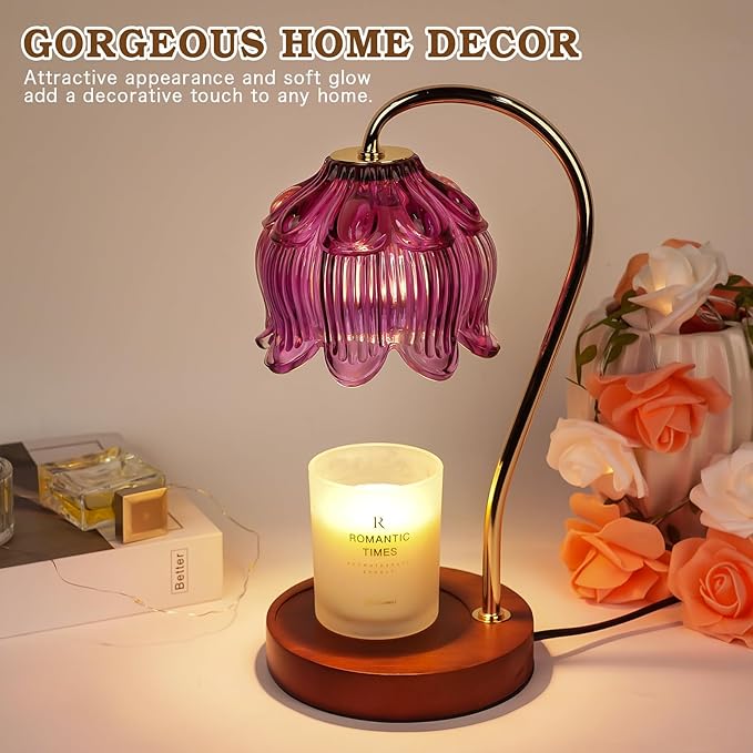 Purple Candle Warmer Lamp with Timer, Electric Candle Warmer, Women Birthday Christmas Gift, Flower Wax Warmer for Yankee Candle Lovers, Vintage Melt Lamp for House Warming Gifts for Mom, Friend