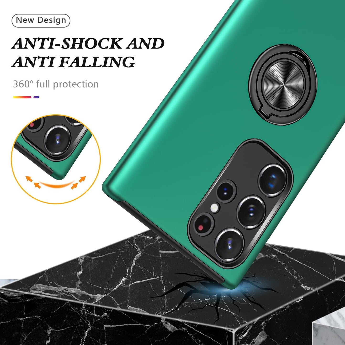 Galaxy S24 Ultra Case, Military Grade Shockproof Protective Case with Built-in Ring Holder Kickstand (Dark Green)