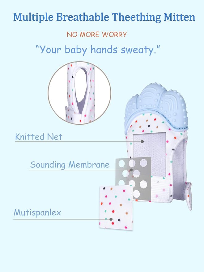 Giftty Teething Mitten Chew Mitt Baby Teether Glove - Self Soothing Teether, Teething Pain Relief Soothing Toy, Prevent Scratches - For 0-6 Months