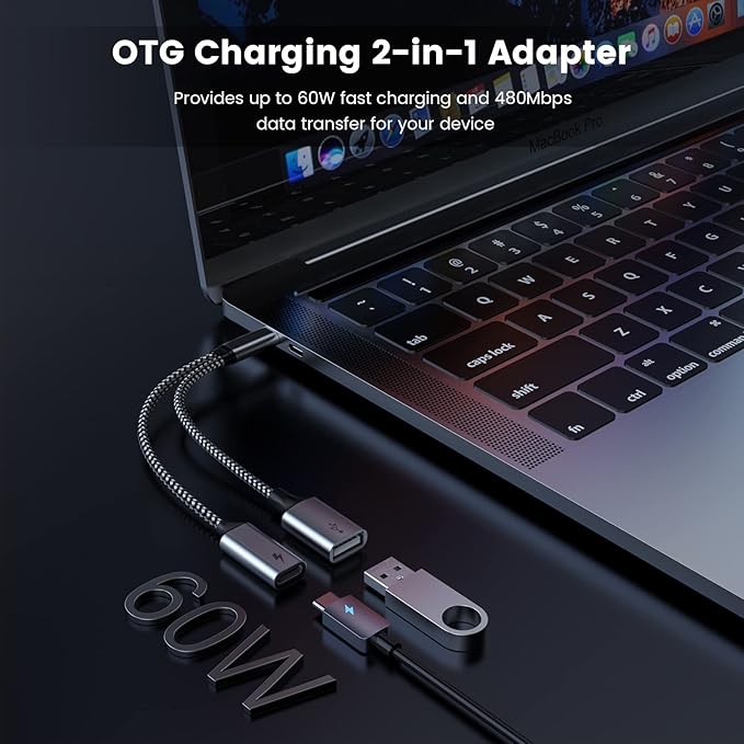 USB C OTG with Charging OTG adapter Type C OTG Splitter with 60W PD Fast Charge Compatible for steam deck,Galaxy S26,Switch,Google Chromecast with Google TV,Onn TV 4k Plus,Pi-KVM,3D Printer,Octa4a