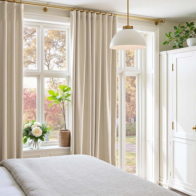 Lazzzy Velvet Blackout Curtains Thermal Insulated Room Window Drapes Super Soft Luxury Curtains for Living Room Bedroom Rod Pocket 2 Panels, Beige, 52" W x 96" L