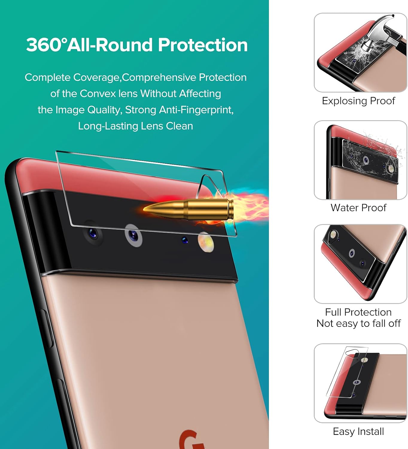 ivoler [4+2 Pack] Screen Protector for Google Pixel 6 with Camera Lens Protector, Tempered Glass, Easy Installation, HD