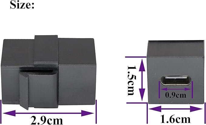 USB C Keystone Jack Adapter USB 3.1 Type-C Female to Female Keystone Insert Socket Coupler Adapter for Wall Plate Outlet Panel (Black/2 Pack)