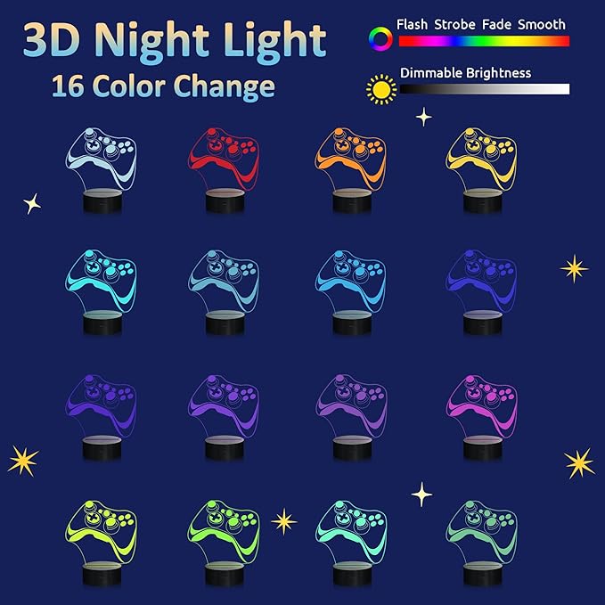 Attivolife Gamepad 3D Lamp, Hologram Illusion Controller Night Light for Kid, 16 Colors Changing & Remote Dimmer Control, Cool Boy Girl Video Gaming Room Accessories as Xmas Birthday Gift for Teen