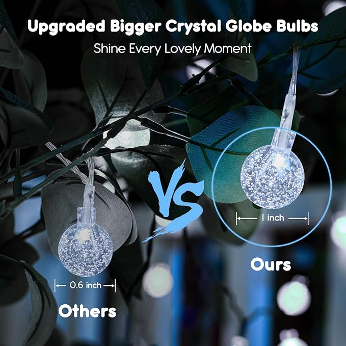 Minetom Crystal Globe String Lights Plug in - 33 ft 100 LED Globe Fairy String Lights with Remote and Timer, Waterproof for Bedroom Tent Loft Bed Window Porch Patio Wedding Party Holiday Decor, White
