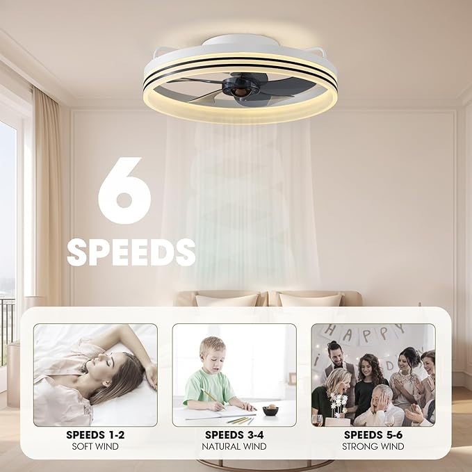 Smart Ceiling Fan with Lights, Alexa/Google Assistant/APP Control, 20" Low Profile Fan with 6 Speeds, Bedroom, Living Room, Patio