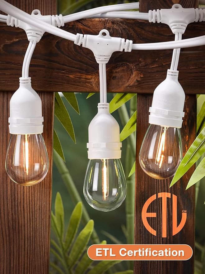 addlon 96FT(48FT*2) LED Outdoor String Lights, Dimmable Edison Vintage Shatterproof Bulbs and Commercial Grade Weatherproof Strand - ETL Listed Heavy-Duty Decorative Cafe, Patio, Market Light White