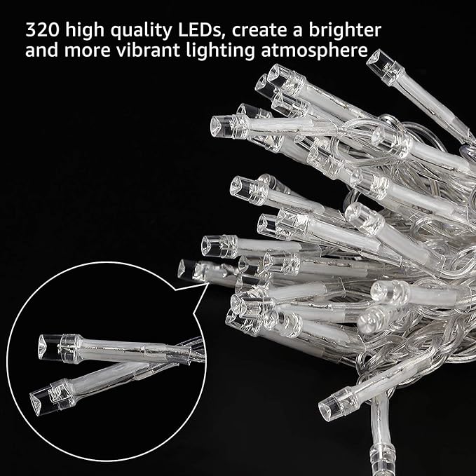 TORCHSTAR 9.8FT × 9.8FT Window Curtain Light, Extendable String Light Kit, Pure White, 8 Modes Outdoor Nativity Scenes for Party, Wedding, Restaurant, Festival, Hotel, Bar, Home, Patio, Garden